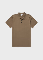 Men's Sea Island Cotton Knit Polo Shirt in Dark Stone