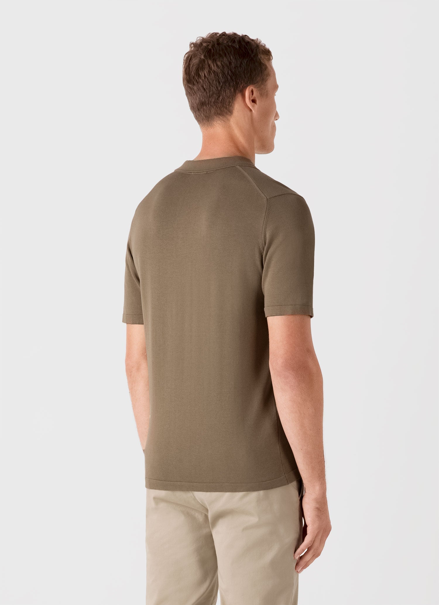 Men's Sea Island Cotton Knit Polo Shirt in Dark Stone