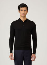 Men's Extra-Fine Merino Polo Shirt in Black