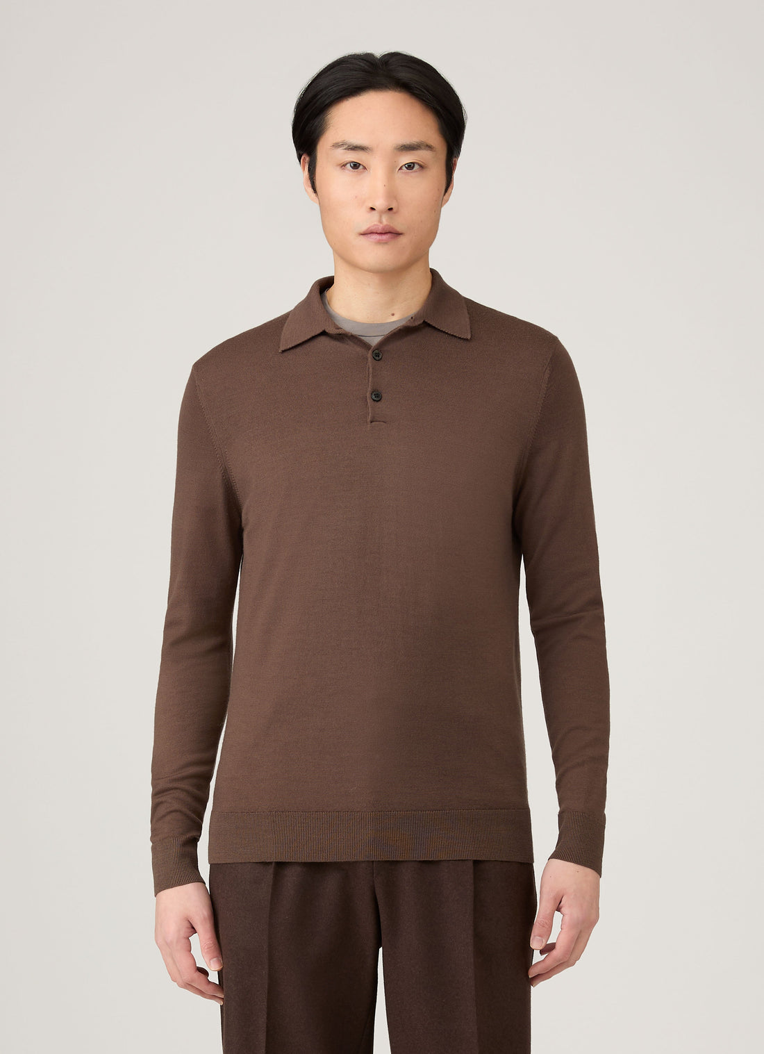 Men's Extra-Fine Merino Polo Shirt in Bark