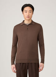 Men's Extra-Fine Merino Polo Shirt in Bark
