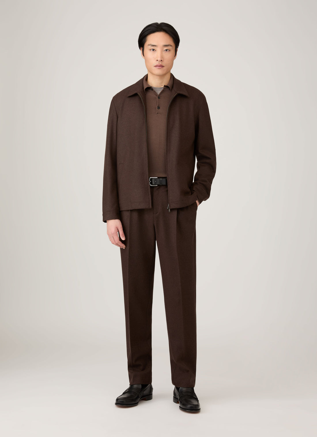 Men's Extra-Fine Merino Polo Shirt in Bark