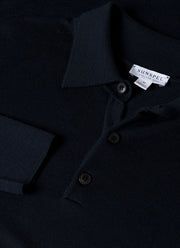 Men's Extra-Fine Merino Knitted Polo Shirt in Light Navy