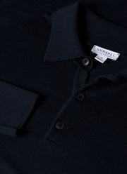 Men's Extra-Fine Merino Knitted Polo Shirt in Light Navy