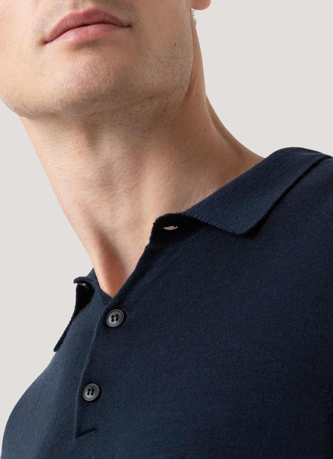 Men's Extra-Fine Merino Polo Shirt in Light Navy