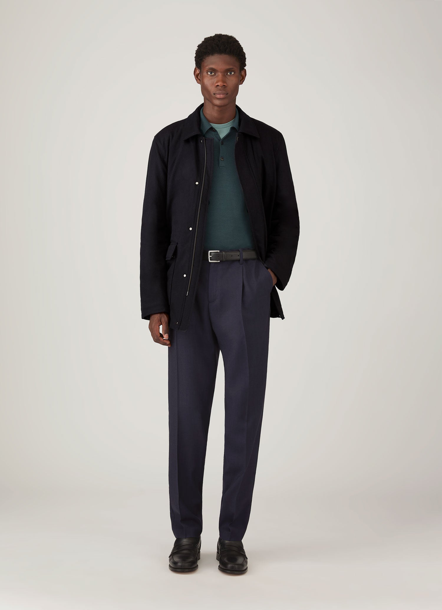 Men's Extra-Fine Merino Knitted Polo Shirt in Dark Petrol