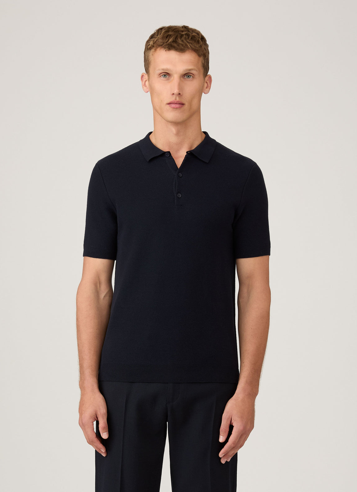 Men's Cotton Knit Polo Shirt in Navy