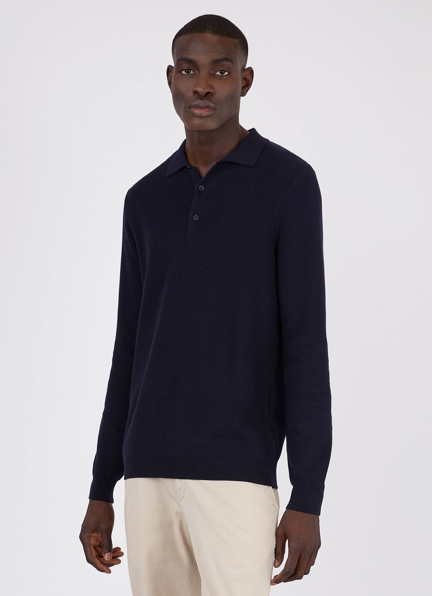 Men's Knit Long Sleeve Polo Shirt in Navy
