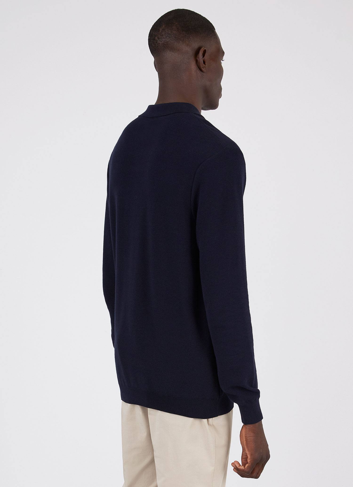 Men's Knit Long Sleeve Polo Shirt in Navy