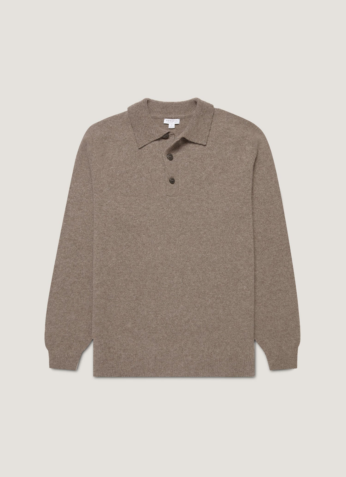 Men's Lambswool Knitted Polo Shirt in Bark