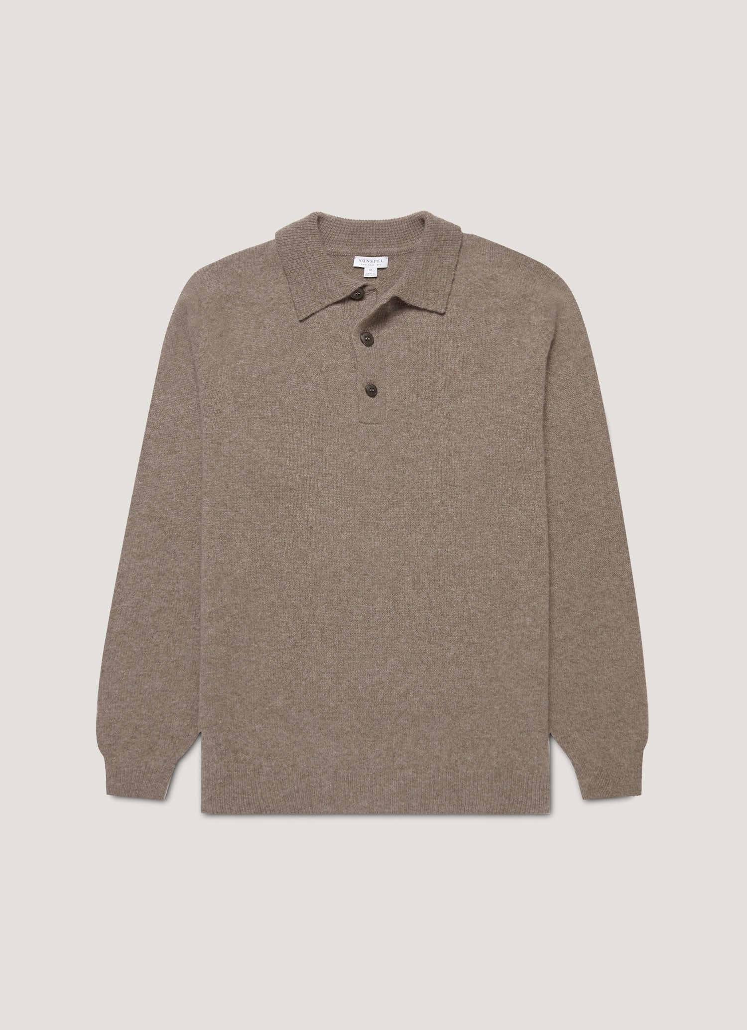 Men's Lambswool Knitted Polo Shirt in Bark