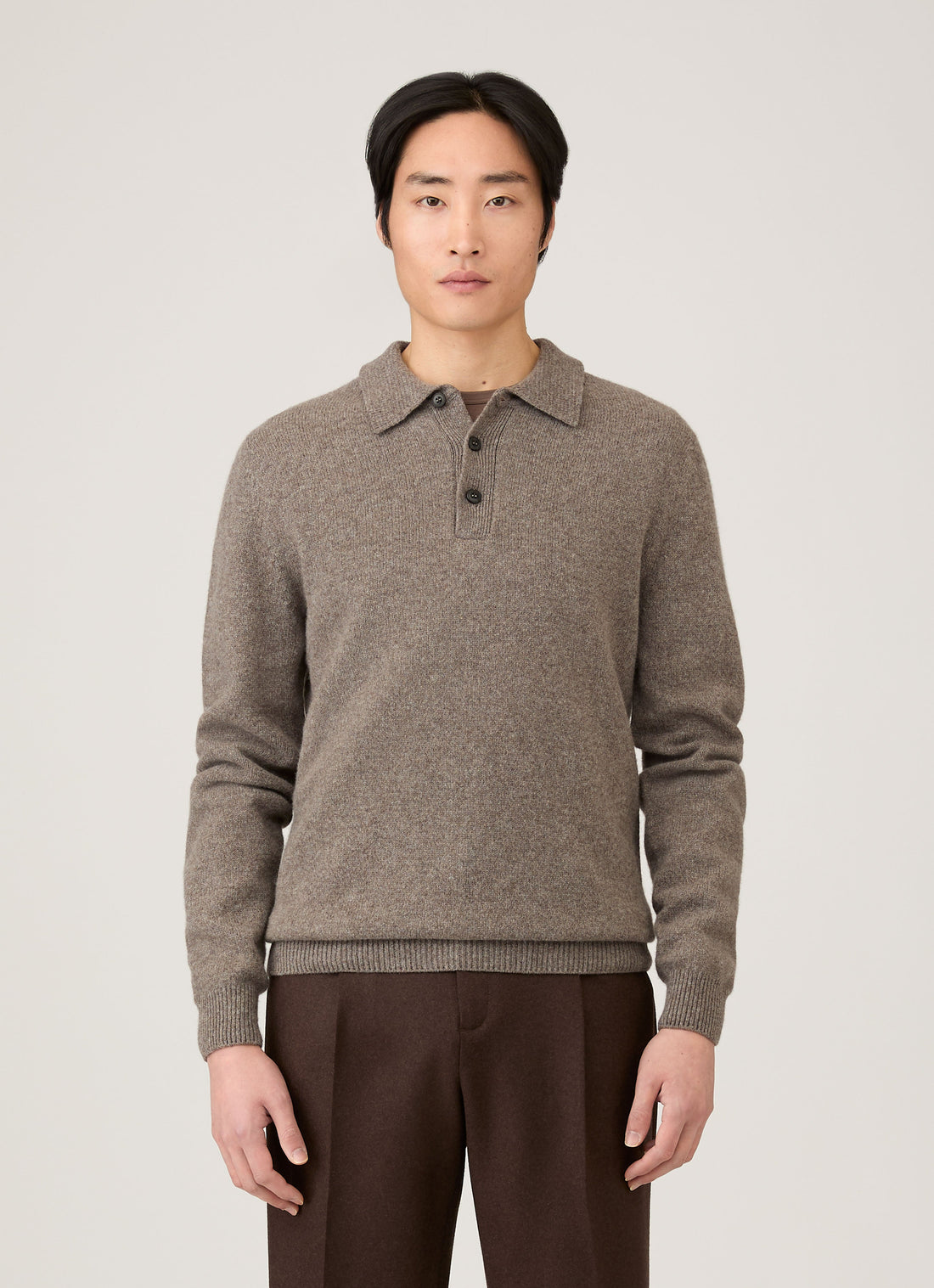 Men's Lambswool Polo Shirt in Bark