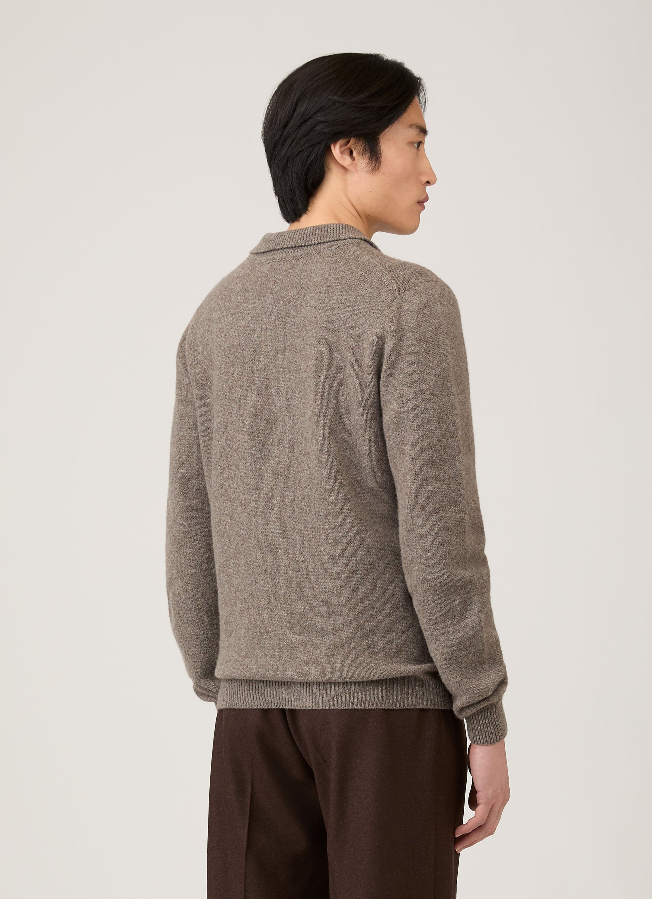 Men's Lambswool Knitted Polo Shirt in Bark