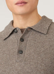 Men's Lambswool Knitted Polo Shirt in Bark