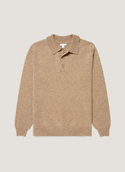 Men's Lambswool Knitted Polo Shirt in Taupe