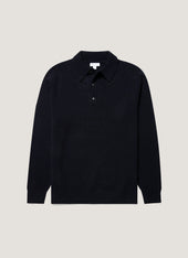 Men's Lambswool Polo Shirt in Dark Navy Mouline