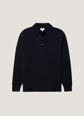 Men's Lambswool Knitted Polo Shirt in Dark Navy Mouline