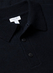 Men's Lambswool Polo Shirt in Dark Navy Mouline