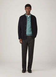 Men's Lambswool Polo Shirt in Steel Green