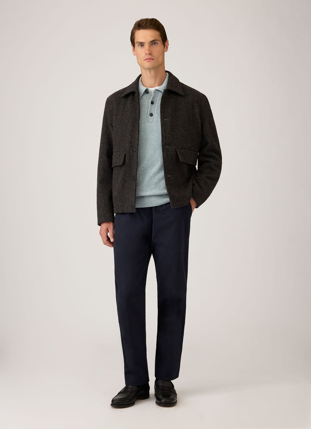 Men's Lambswool Knitted Polo Shirt in Haar