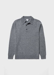 Men's Lambswool Polo Shirt in Mid Grey Melange