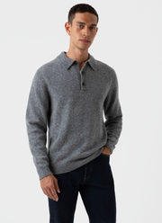 Men's Lambswool Polo Shirt in Mid Grey Melange