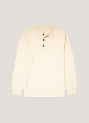 Men's Lambswool Knitted Polo Shirt in Ecru