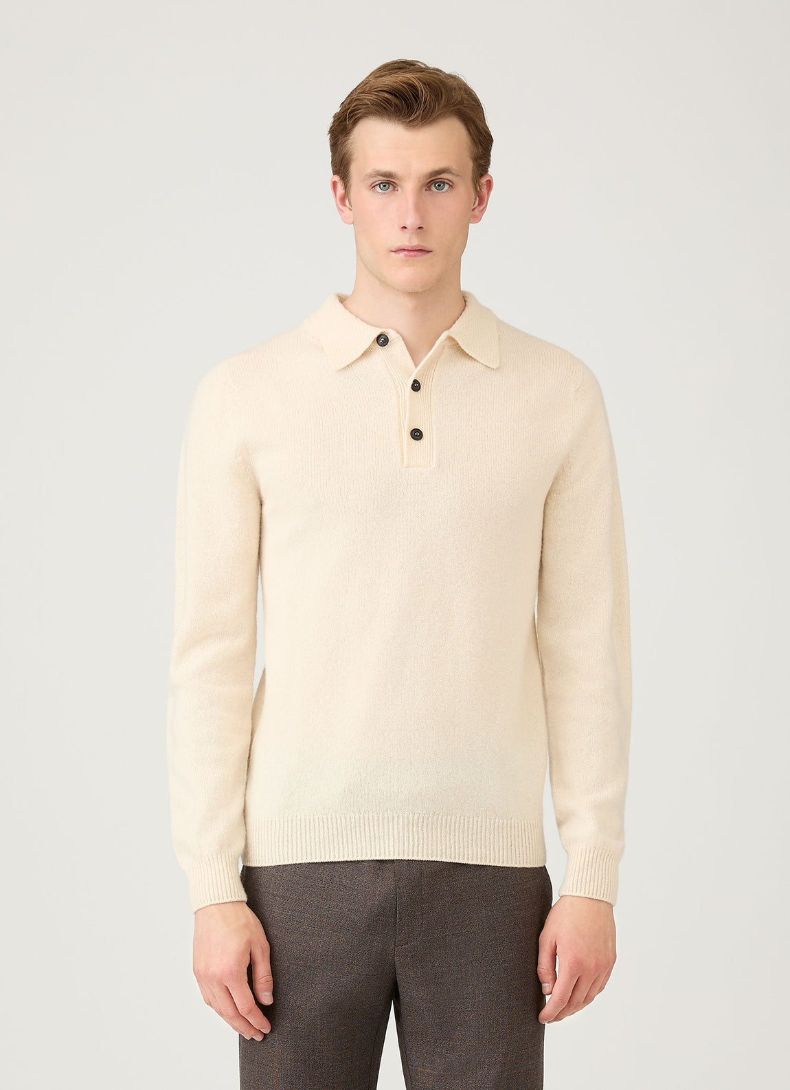 Men's Lambswool Knitted Polo Shirt in Ecru