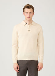 Men's Lambswool Knitted Polo Shirt in Ecru