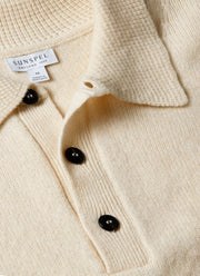Men's Lambswool Knitted Polo Shirt in Ecru