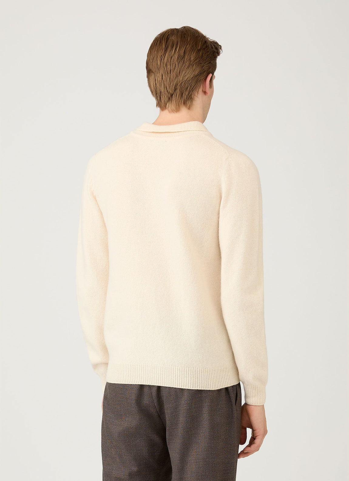 Men's Lambswool Knitted Polo Shirt in Ecru