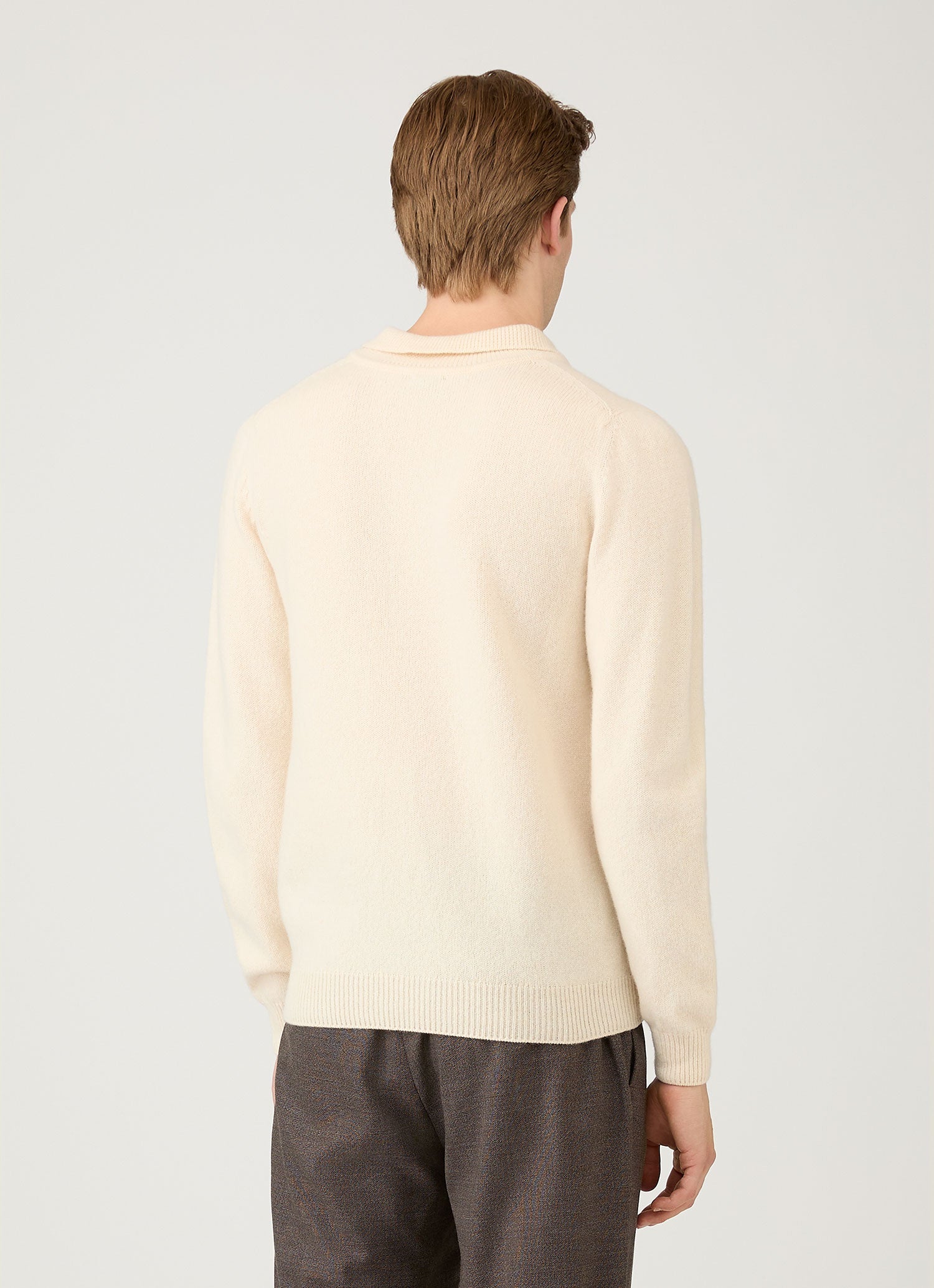 Men's Lambswool Knitted Polo Shirt in Ecru
