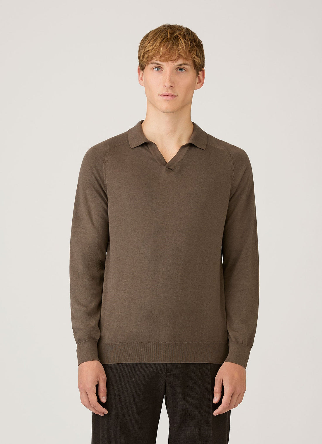 Men's Sea Island Cashmere Polo Shirt in Bark