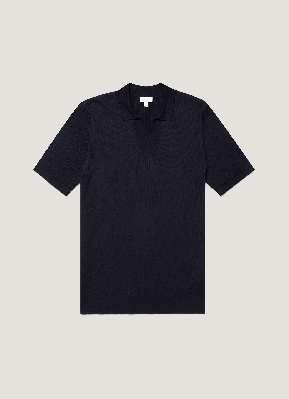 Men's Fine Rib Silk Cotton Polo Shirt in Navy