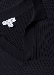 Men's Fine Rib Silk Cotton Polo Shirt in Navy