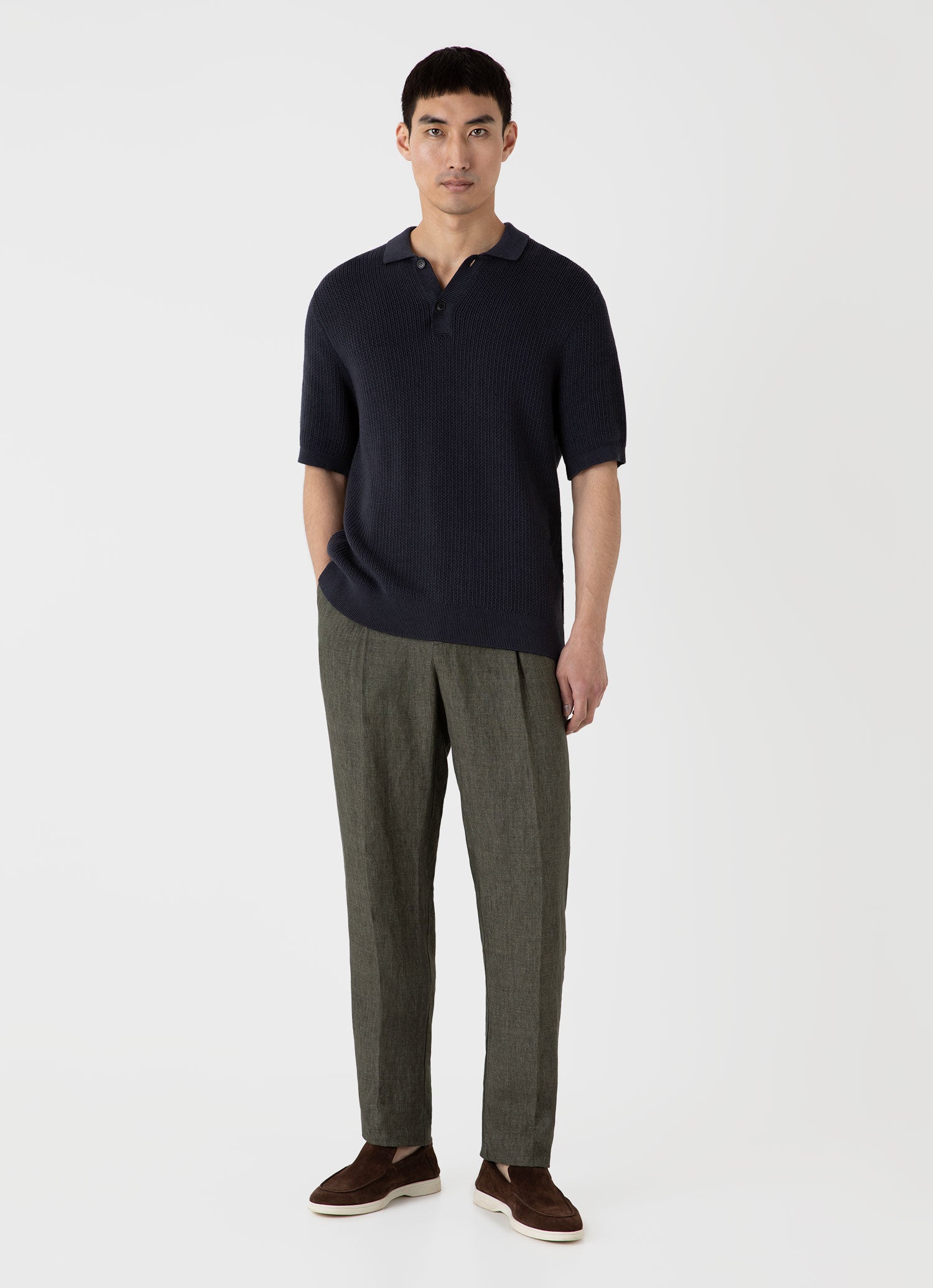 Men's Textured Knit Polo Shirt in Navy