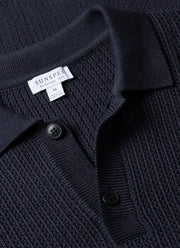 Men's Textured Knit Polo Shirt in Navy