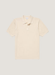 Men's Linear Mesh Knit Polo Shirt in Ecru