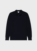 Men's Long Sleeve Textured Cotton Polo Shirt in Navy