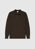 Men's Long Sleeve Textured Cotton Polo Shirt in Khaki