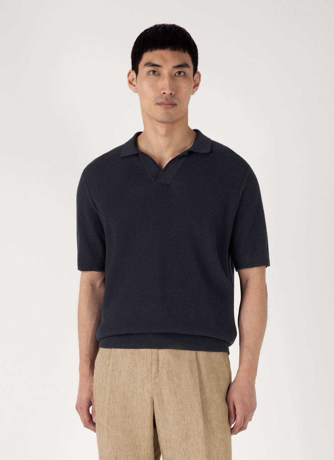 Men's Compact Mesh Knit Polo Shirt in Navy
