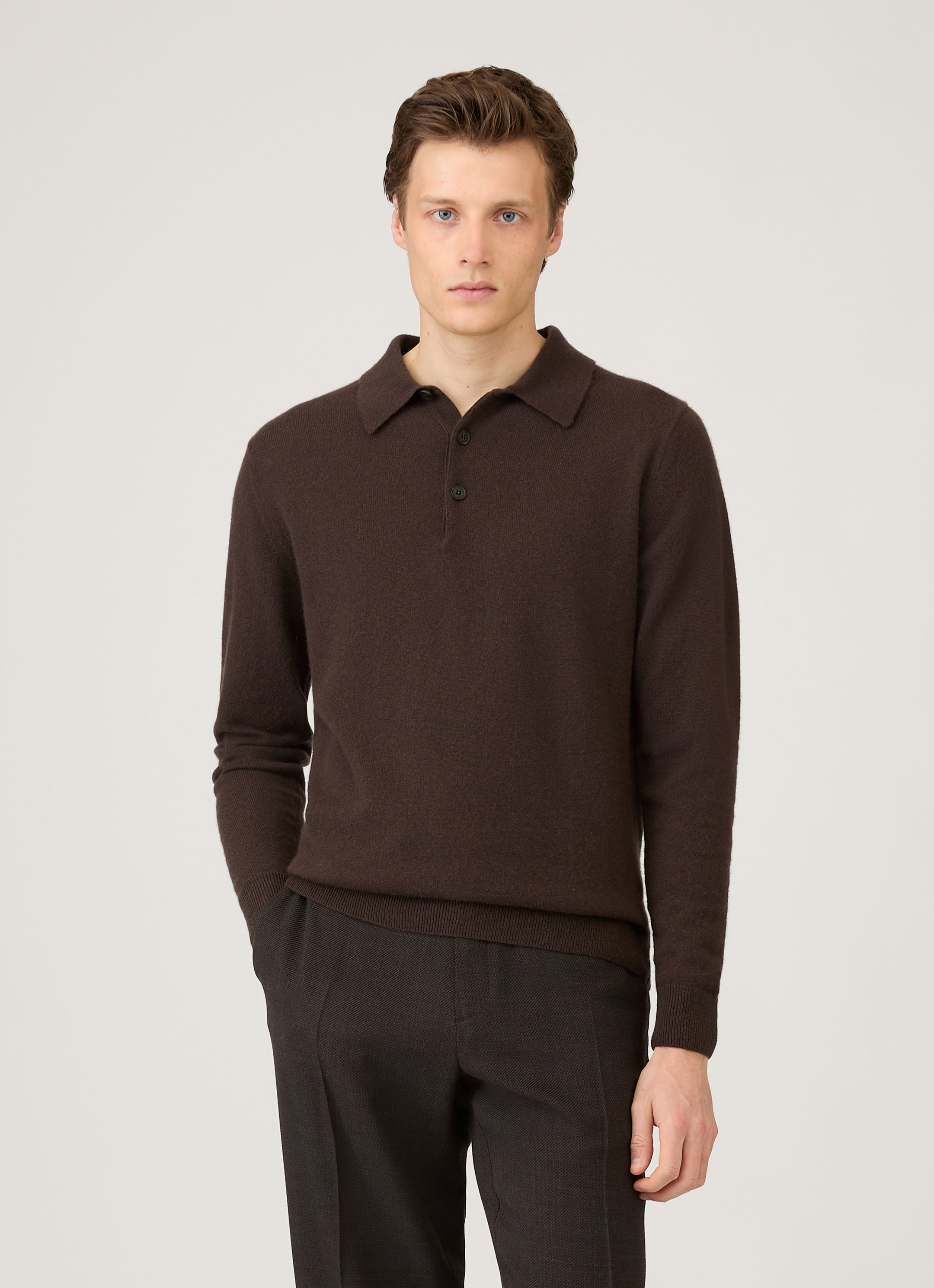 Men's Cashmere Polo Shirt in Truffle