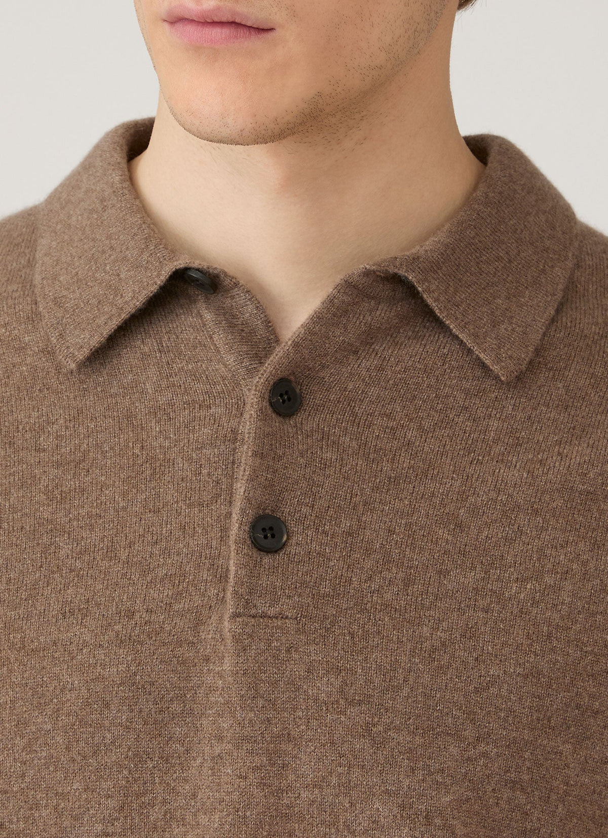 Men's Cashmere Knitted Polo Shirt in Taupe
