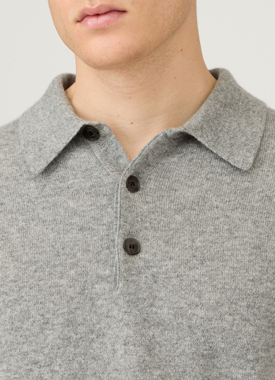 Men's Cashmere Polo Shirt in Grey Melange