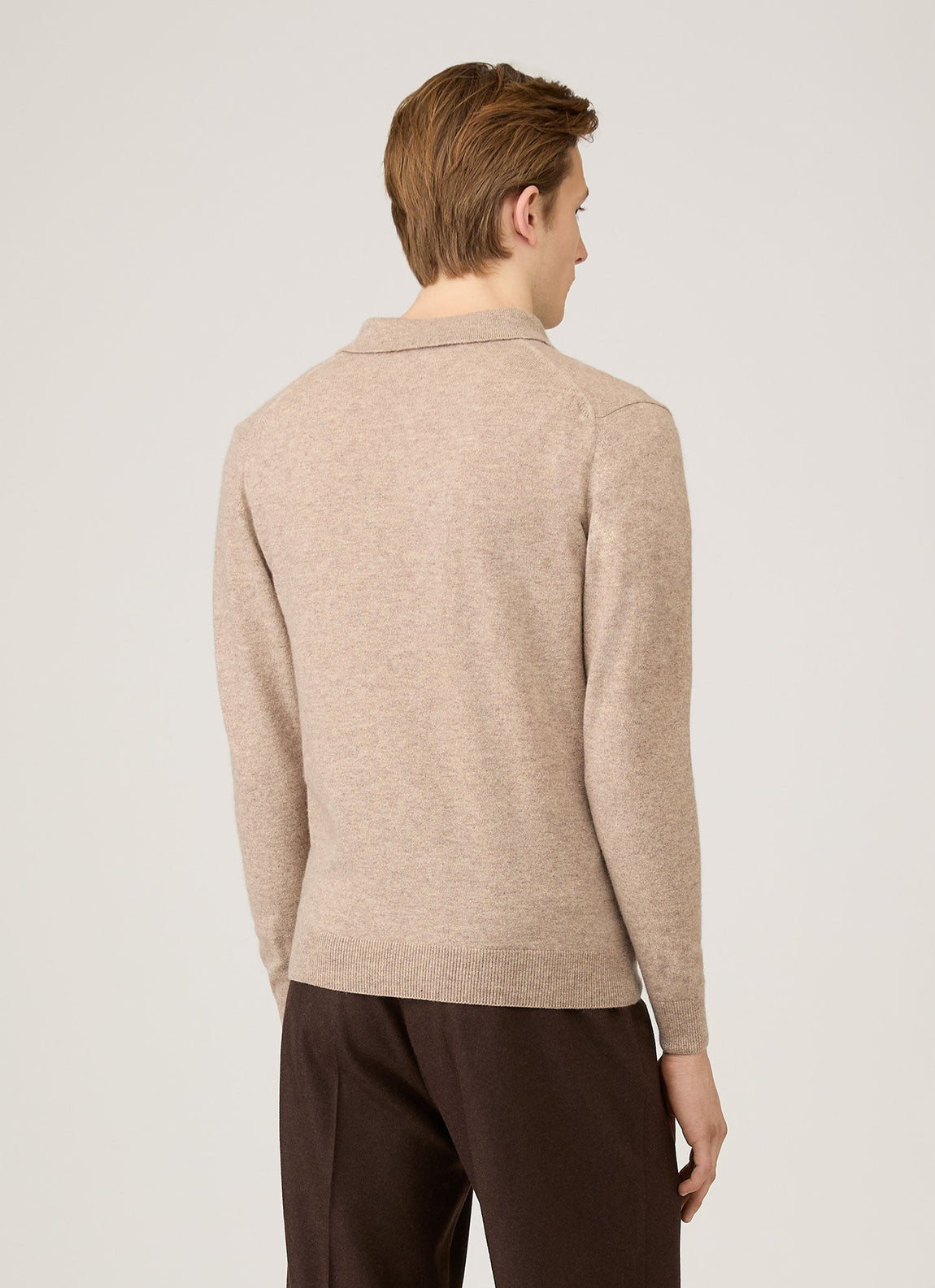 Men's Cashmere Polo Shirt in Oatmeal Melange