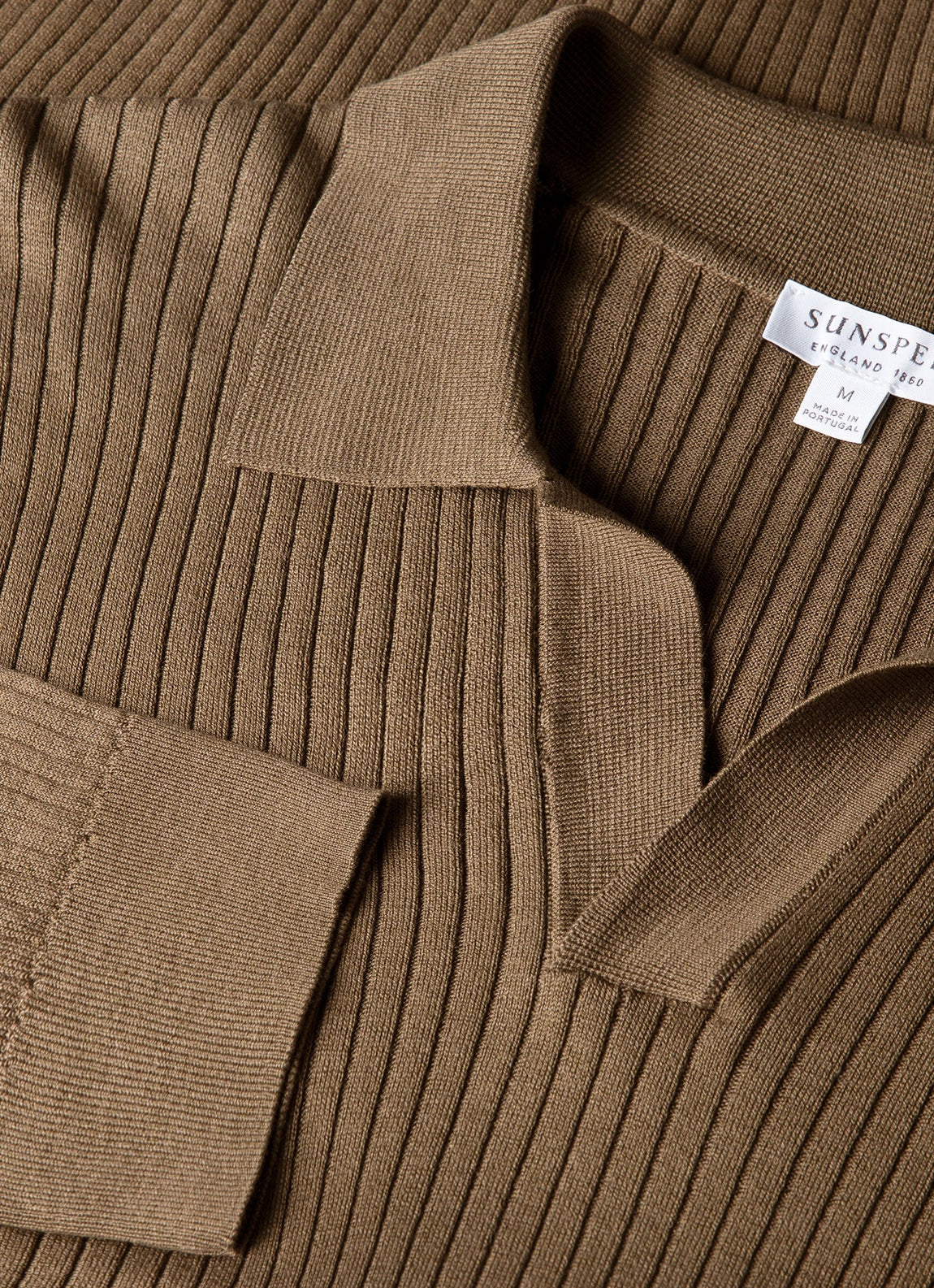 Men's Long Sleeve Fine Rib Silk Cotton Polo Shirt in Dark Cedar