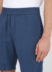 Men's Cotton Linen Drawstring Shorts in Atlantic Blue