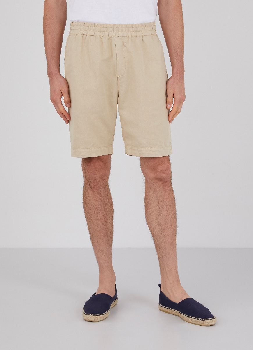 Men's Cotton Linen Drawstring Shorts in Light Stone