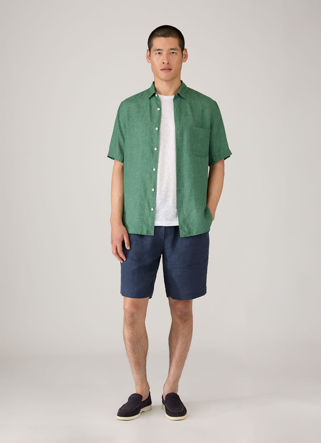 Men's Linen Drawstring Short in Light Navy