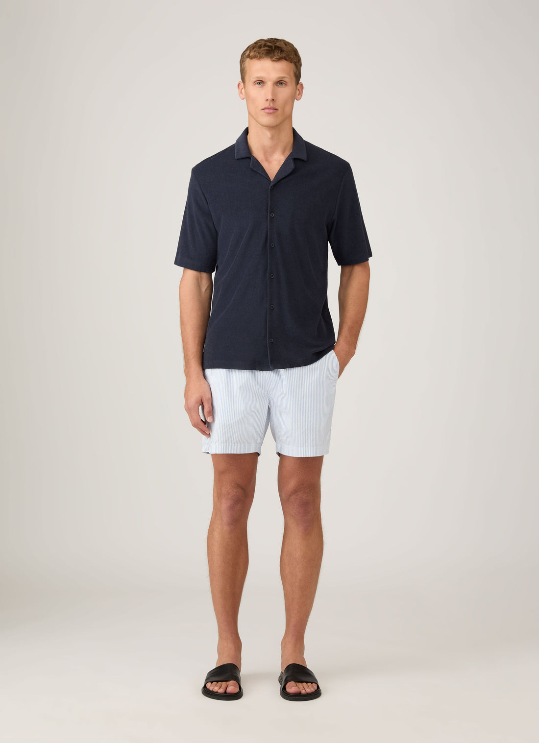 Men's Drawstring Swim Short in White/Cool Blue